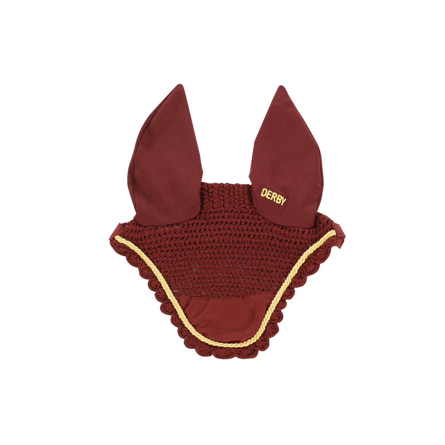 Cofia de poni de algodón con cordón Derby - Burgundy/Gold/Burgundy
