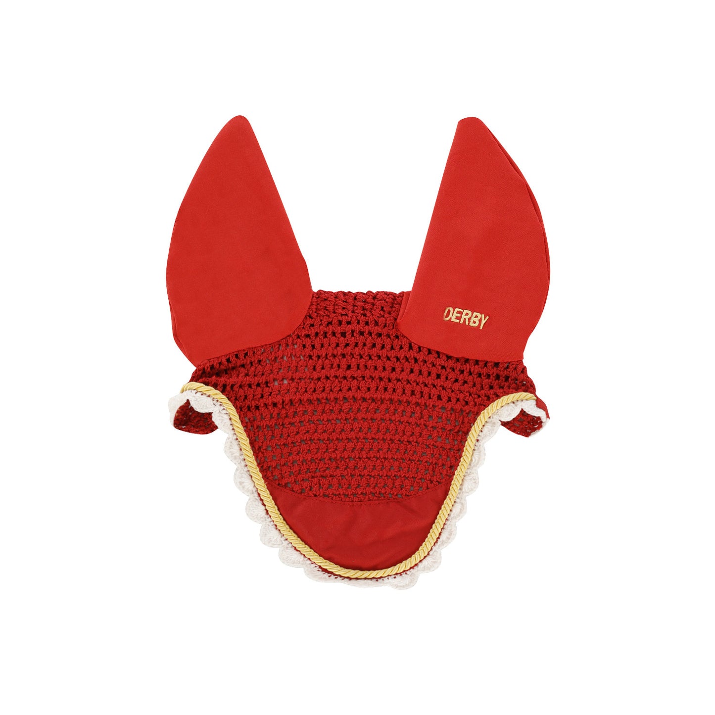 Cofia de poni de algodón con cordón Derby - Red/Gold/White