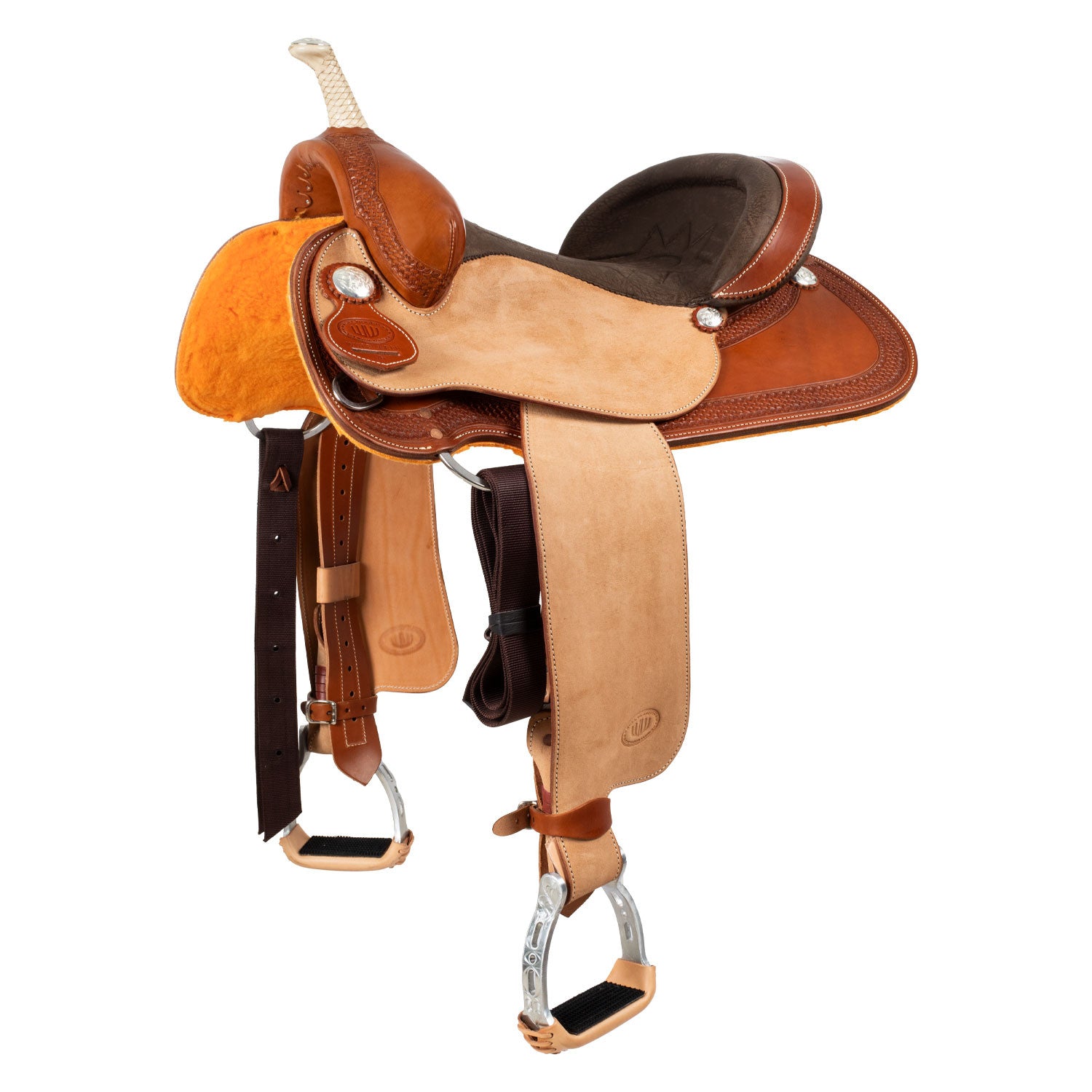 Silla Westwood basic barrel MJ, coñac/natural invertido, ribete basket tooling