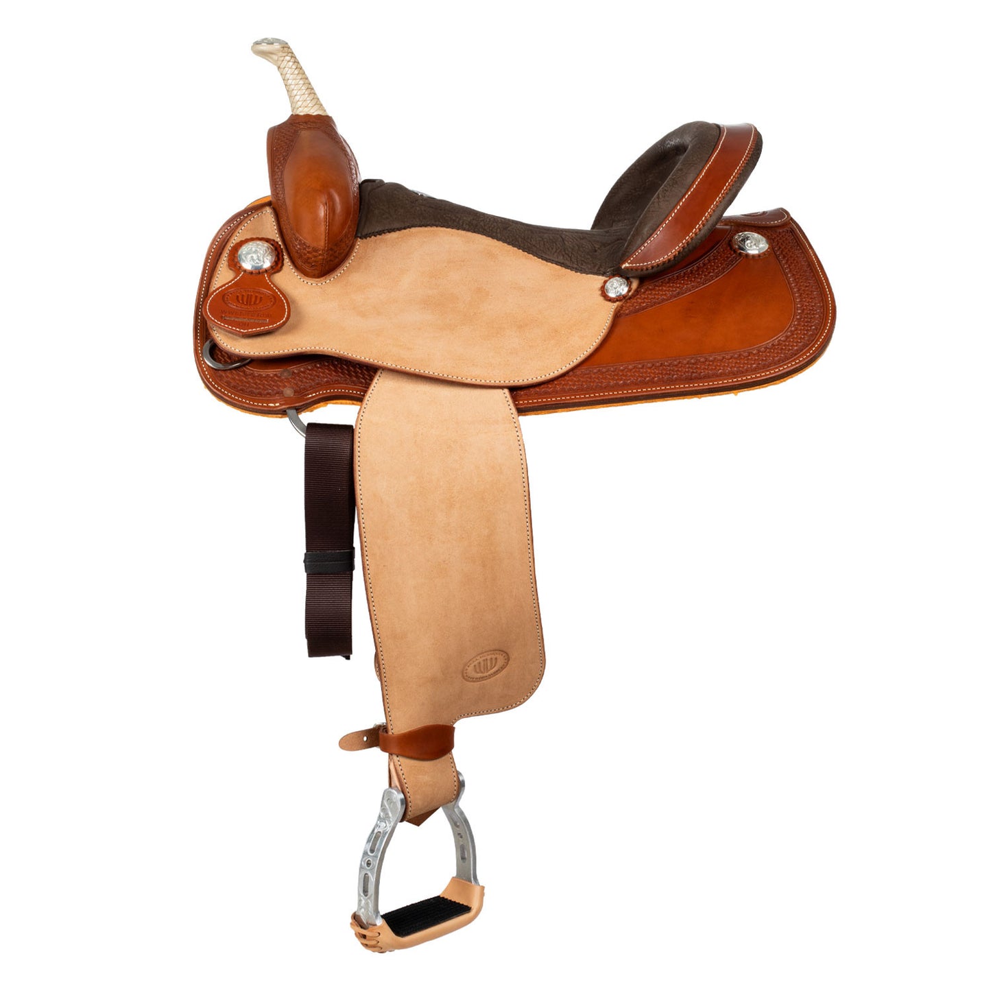 Silla Westwood basic barrel MJ, coñac/natural invertido, ribete basket tooling - Cognac / Parana Black-Brown