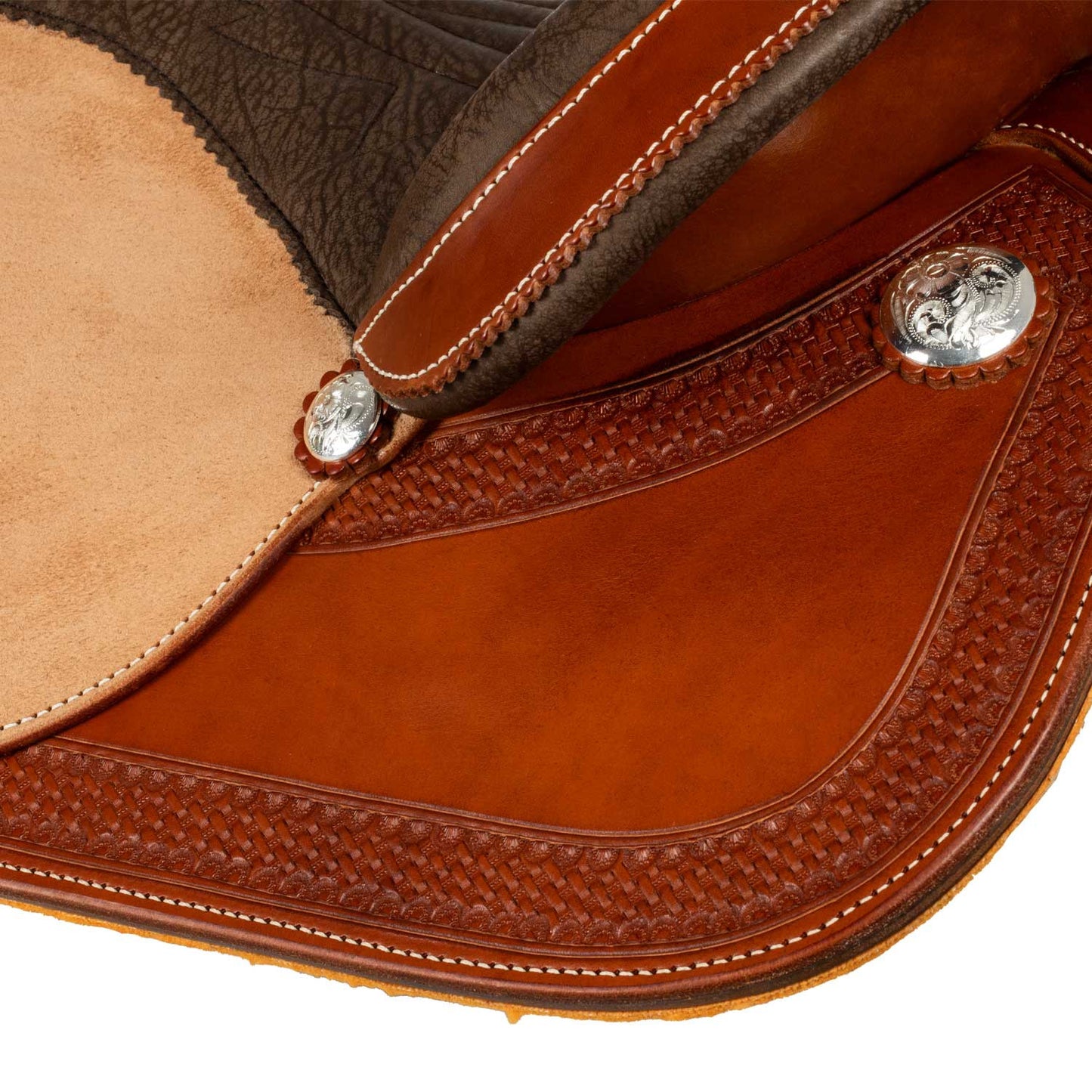 Silla Westwood basic barrel MJ, coñac/natural invertido, ribete basket tooling - Cognac / Parana Black-Brown