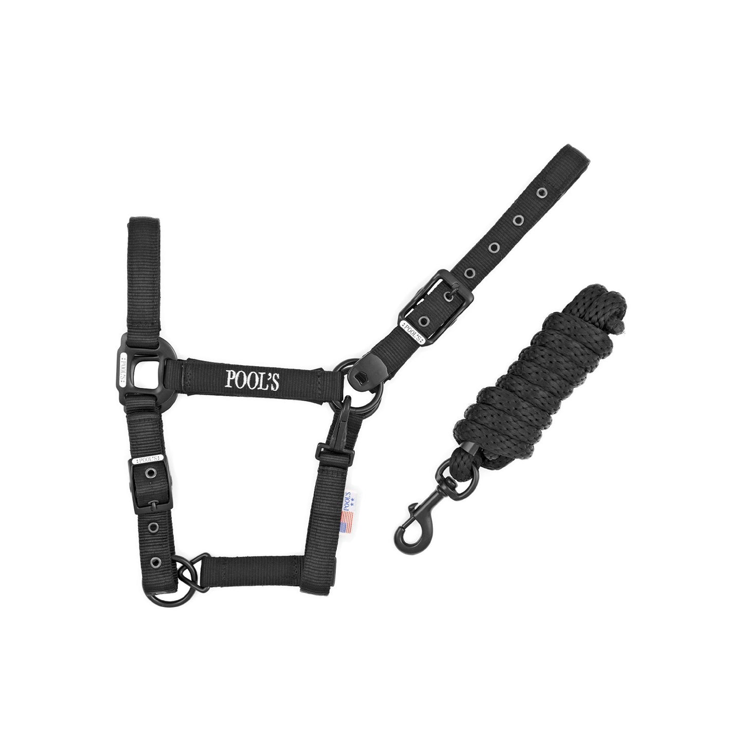 Cabezada de nailon de un solo color con ramal Pool's - Negro
