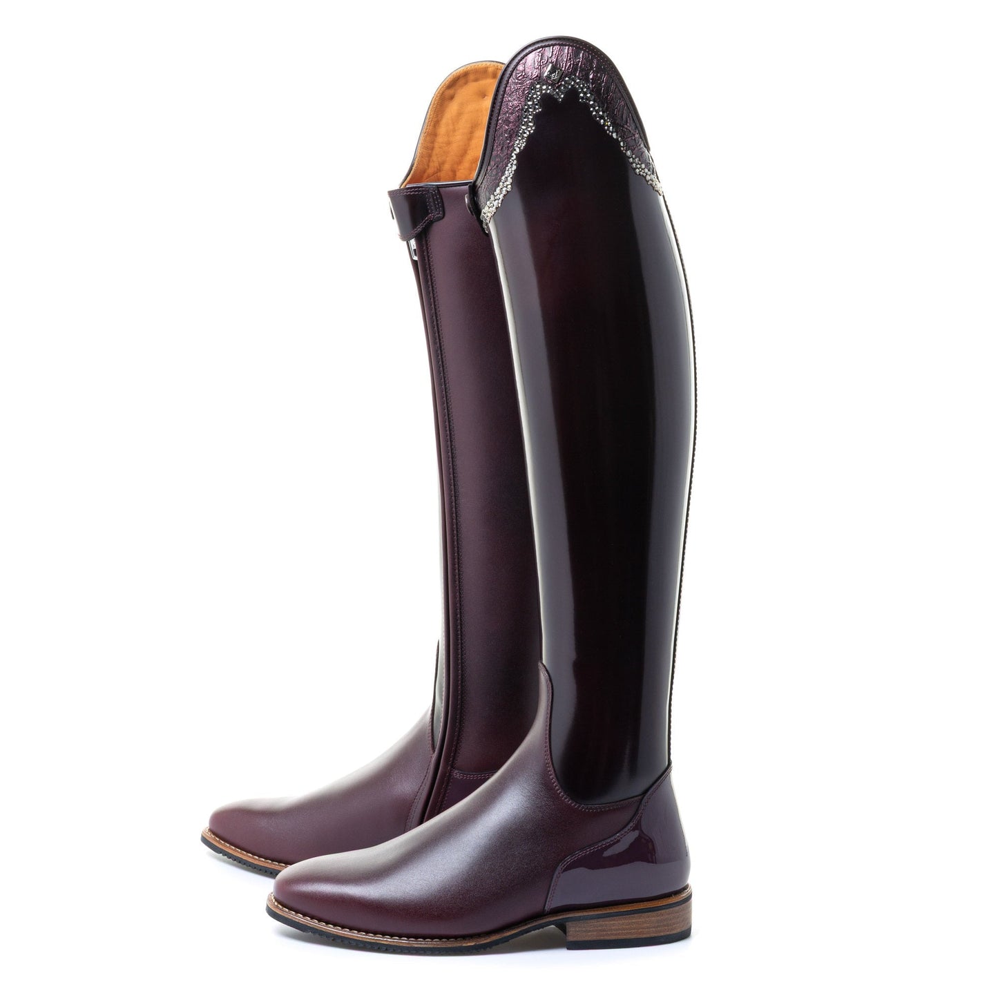 Calzado ecuestre DENIRO BELLINI CUSTOM RIDING BOOTS GRAFFITI VINO BURGUNDY detalle 4