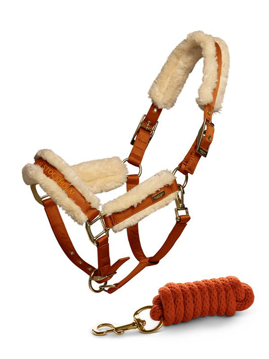 Fur cabezada de cuadra & ramal Equestrian Stockholm Fur cabezada de cuadra & ramal Bronze Gold para equitación