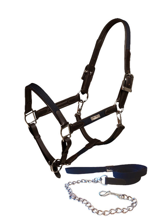Leather cabezada de cuadra & Lead Chain Equestrian Stockholm Leather cabezada de cuadra & Lead Chain para equitación