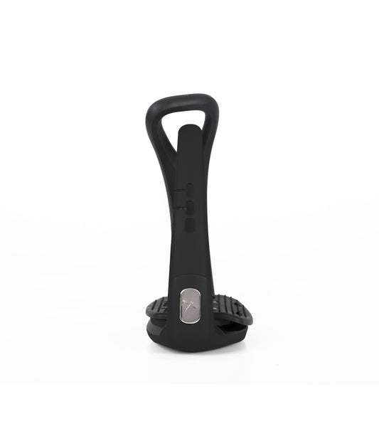 Estribos Freejump Soft'Up Pro en negro, vista frontal con la rama única y los tacos metálicos
